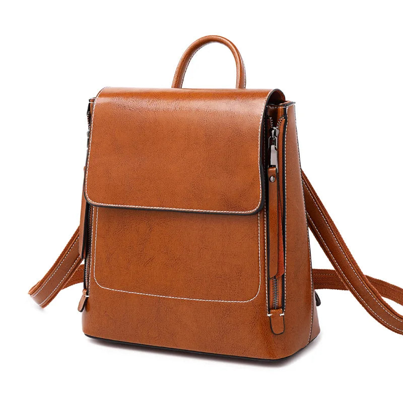 Genuine Leather Large Capacity Backpack for Girls ,Women Famous Brand Designer's Classics with Custom Logo Summer Cover Closure