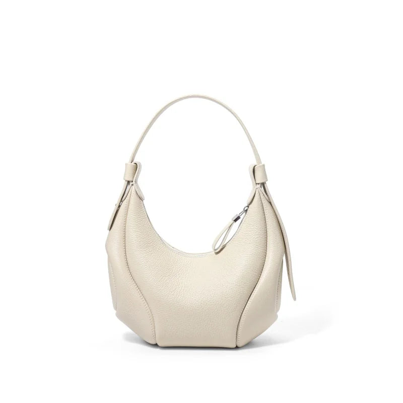 Women's Customized Half-Moon Underarm Shoulder Handbag Fashionable Genuine Cowhide Leather Bag Adjustable Strap Full-Grain