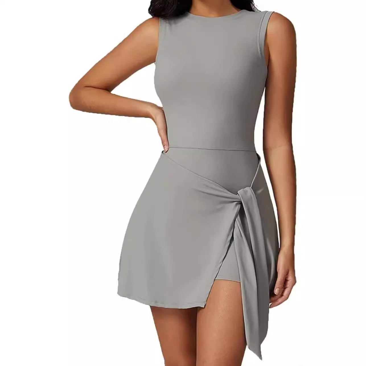 2025 Tennis Dress Golf Outfits for Women Sleeveless Side Slit Active Dress Workout Romper Dresses