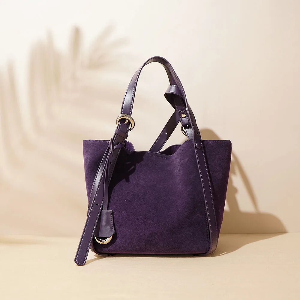 New Frosted Cowhide Handbag for Women Autumn and Winter Simple Fashion Soft Suede Genuine Leather Ladies Bag