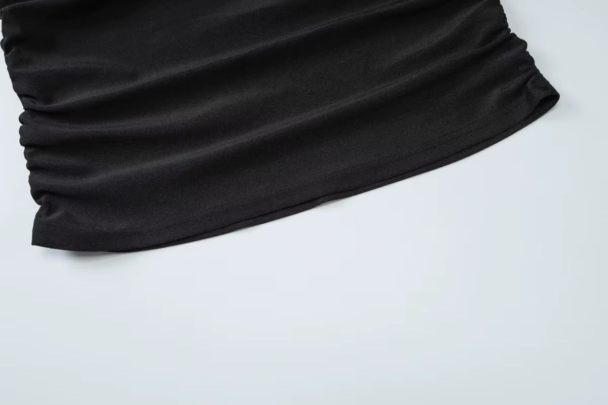 Sexy V-Neck Slim Pure Color Summer New Arrival Cross-Border Women's Dress Sleeveless Elegant Folded Skirt Dress