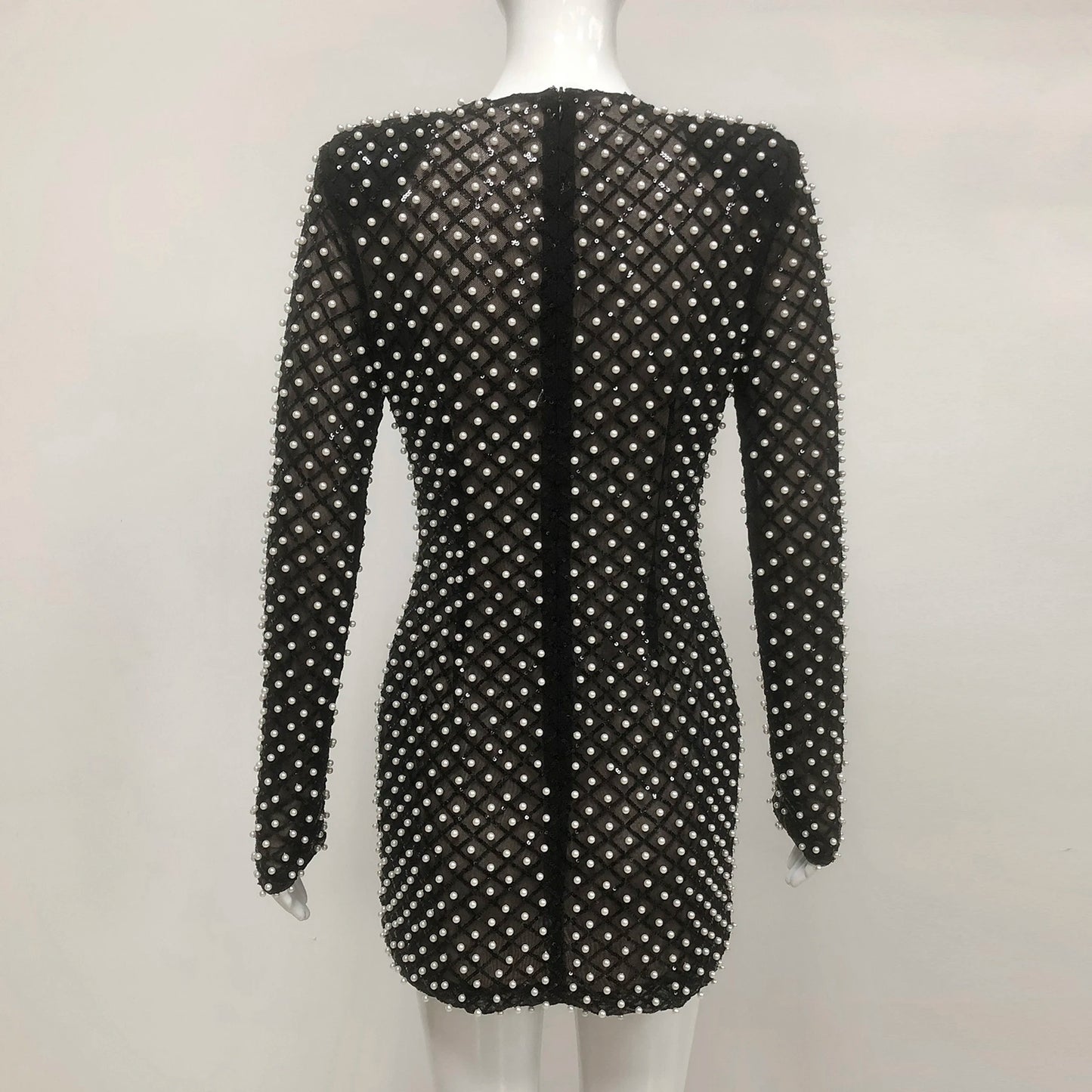 Women Pearls Sequin Black Mini Dress Cut-out Short Party Wear Club Dresses Outfits for Women Sexy