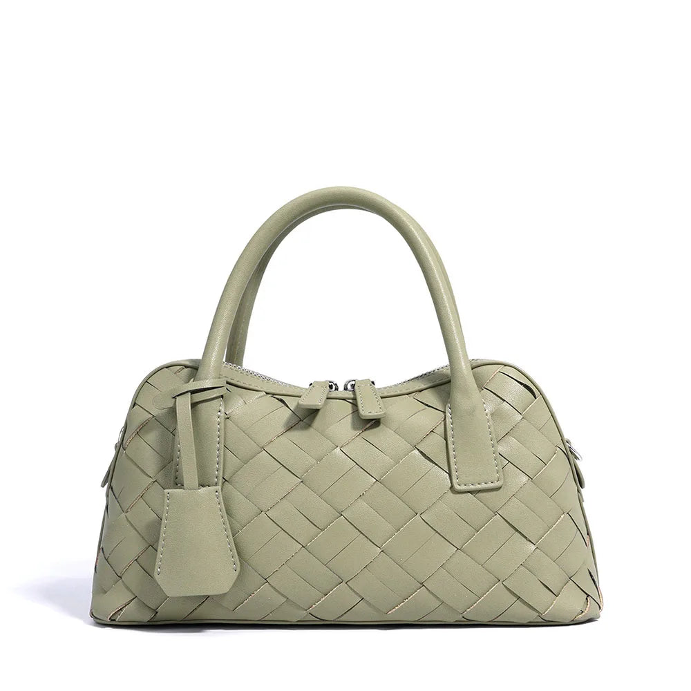 Elegant Genuine Cowhide Leather Woven Bag Women's Lady Style Handwoven Crossbody Shoulder Clutch Pillow Handbag Purse