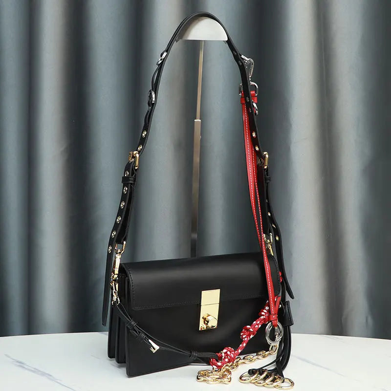 Deluxe 2026 New Soft Sound Motorcycle Messenger Bag Retro Small Pendant Flap Closure Genuine Leather Square Bag Women