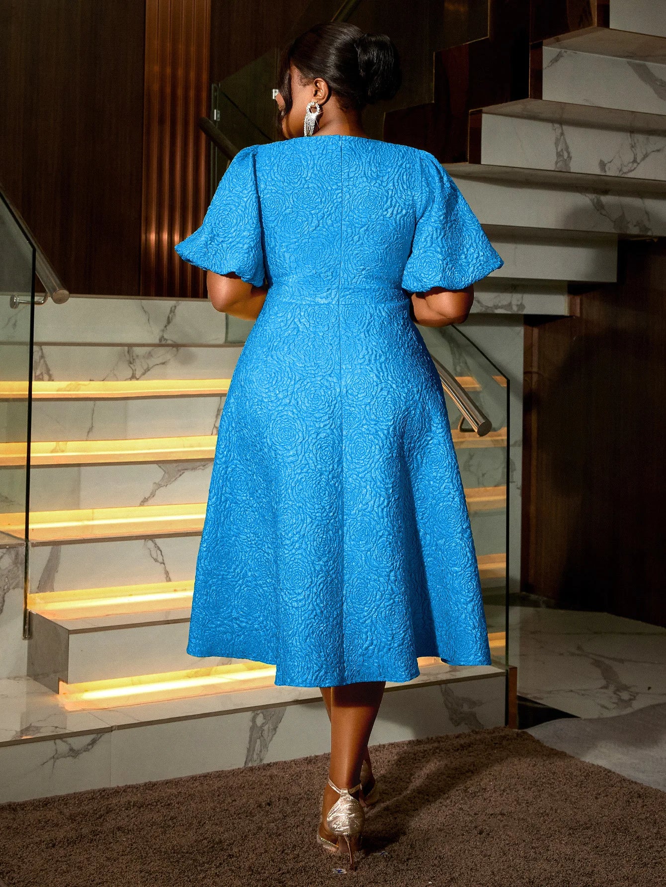 Plus Size African Jacquard Party Dress for Women - Elegant A-Line Evening Gown for Curvy Fashion