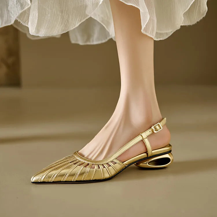 3CM Luxury High Quality Chaussures Pour Femmes Chic Sling back Casual Sandals Gold Low Heels for Ladies