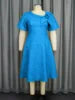 2025 New Fashion Summer Dress Solid Color High Waist Puff Short Sleeve Plus Size A-Line Women's Dress
