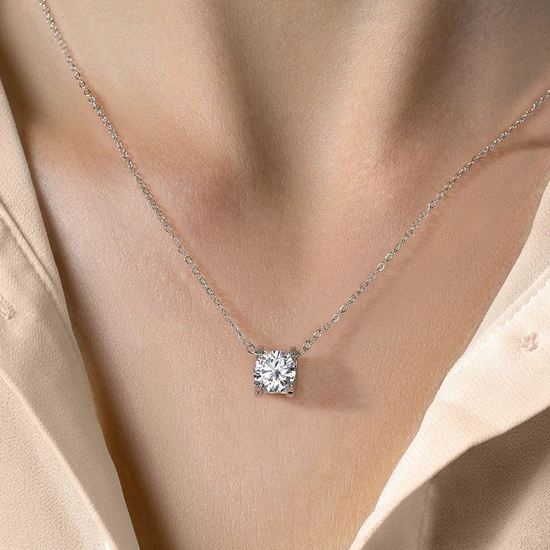 Luxury Jewelry Brilliant Cut Diamond Moissanite Necklaces White Rose Gold Real 925 Silver Chain 1ct for Women Wedding