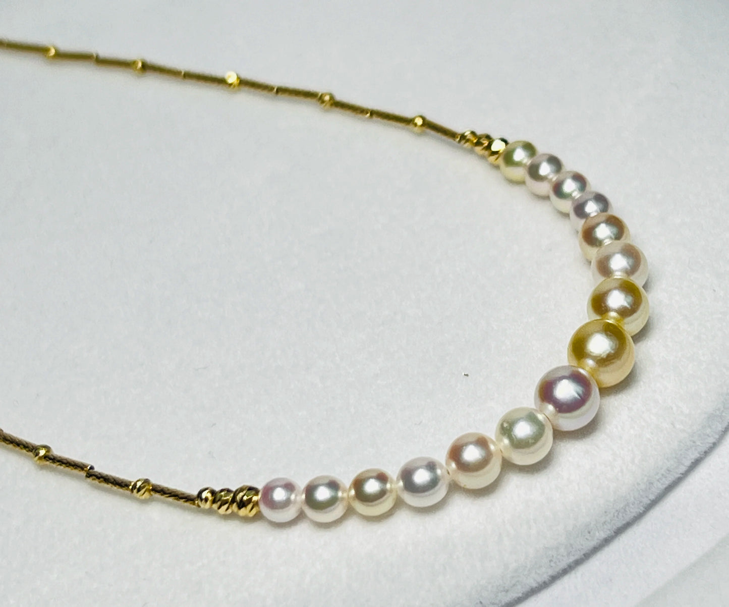 18k Pure Gold Choker Gradient Akoya Seawater Pearl Necklace Princess Golden for Women Custom Pearl Necklace