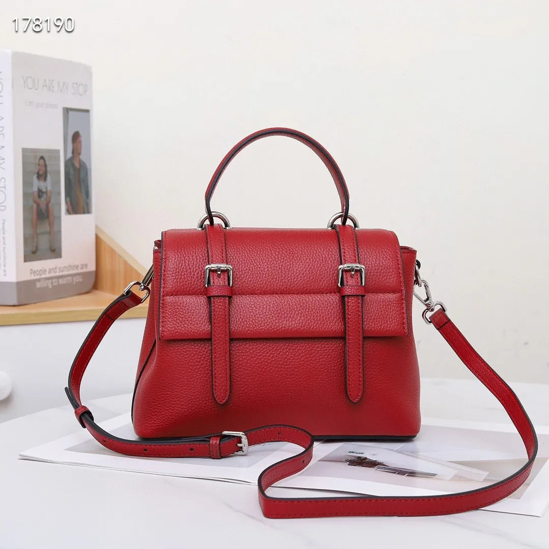 2025 New Fashionable Women's Shoulder Bag Top Layer Cowhide Zipper Closure Large Capacity Spring Leather Handbag Elegant Lady