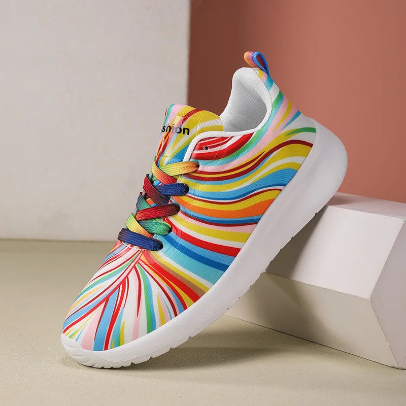 New Large Size Lace-up Colorful Canvas Flat Shoes for Women