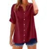 2025 Spring Fall Summer New Shirt Casual Loose Button V-neck Large Short Sleeve Top Women's Shirt