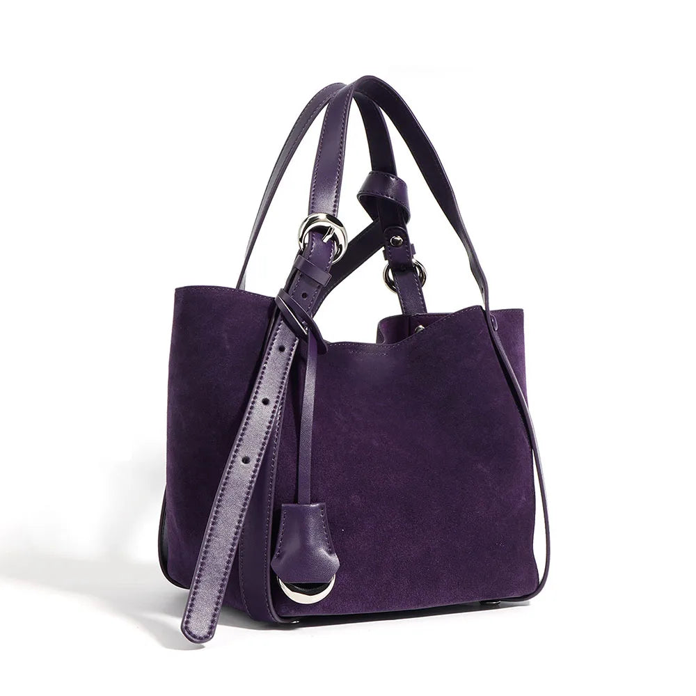 New Frosted Cowhide Handbag for Women Autumn and Winter Simple Fashion Soft Suede Genuine Leather Ladies Bag