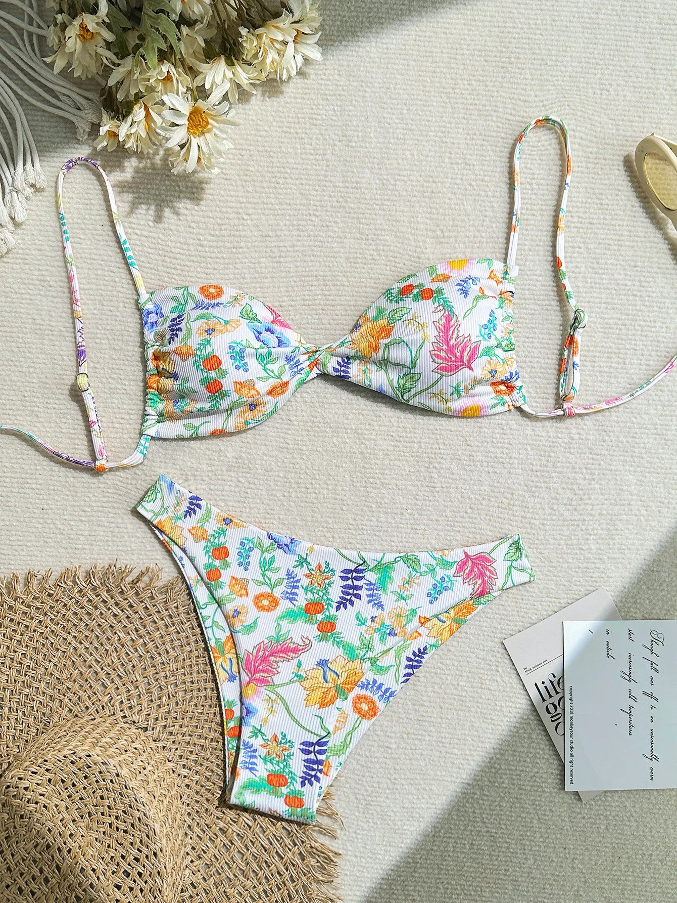 New Girl Sweet Floral Prints Bikinis Two Piece Set Women Sexy Bikini Swimsuit Women Party Sexy Halter Swimwear for Ladies