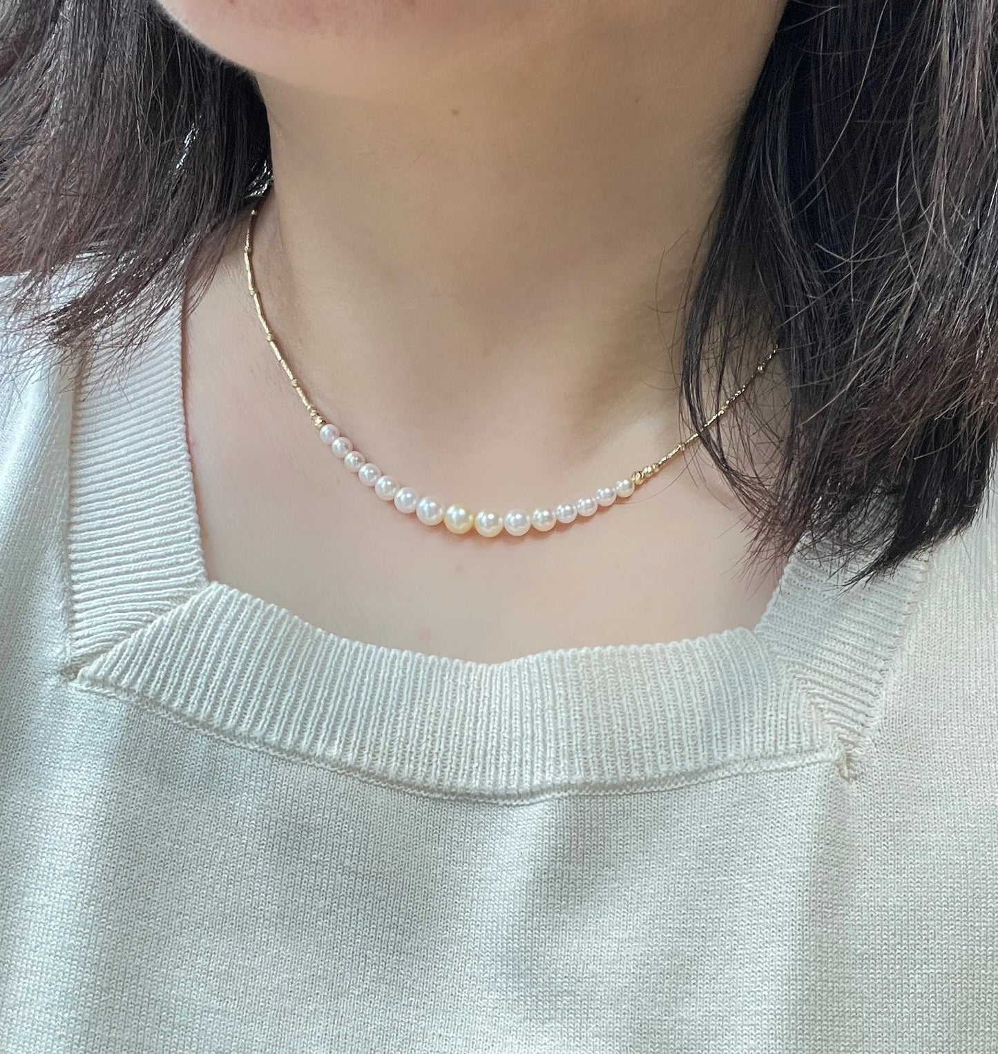 18k Pure Gold Choker Gradient Akoya Seawater Pearl Necklace Princess Golden for Women Custom Pearl Necklace