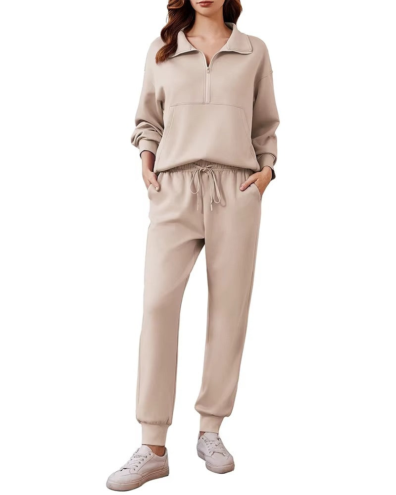 Sets for Women 2025 Fall Travel Outfits Long Sleeve Tracksuit Joggers Sets Half Zip Sweatsuit Matching Set