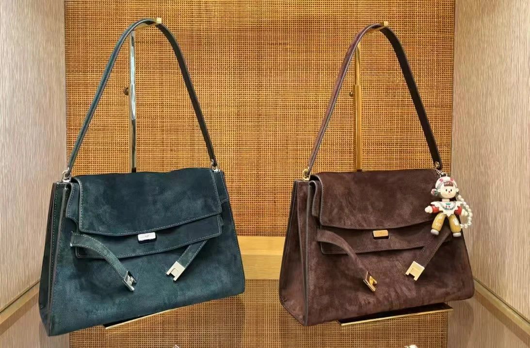 Advanced Suede Armpit Bag Doublelee Frosted Cowhide Genuine Leather Tote Shoulder Bag for Women Autumn Winter New Collection
