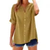 2025 Spring Fall Summer New Shirt Casual Loose Button V-neck Large Short Sleeve Top Women's Shirt