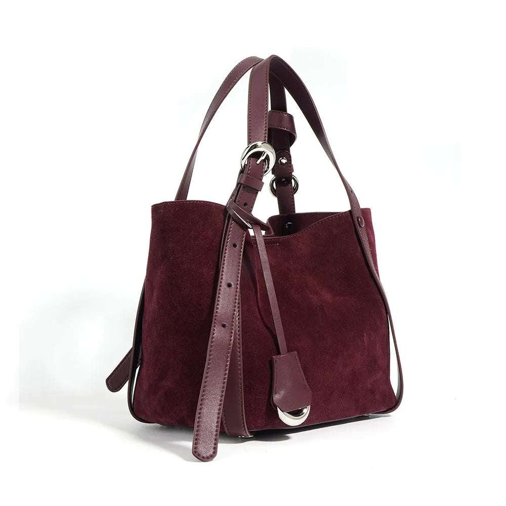 New Frosted Cowhide Handbag for Women Autumn and Winter Simple Fashion Soft Suede Genuine Leather Ladies Bag