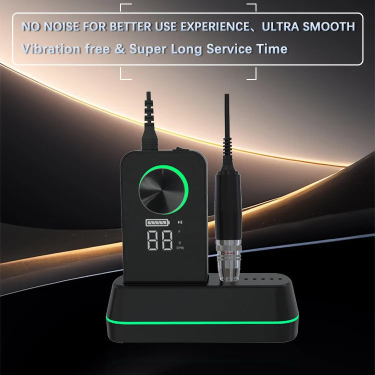 Portable 35000RPM Rechargeable Nail Drill Cordless Base with Brushless Motor and Bits for Acrylic & Gel Polish Removal