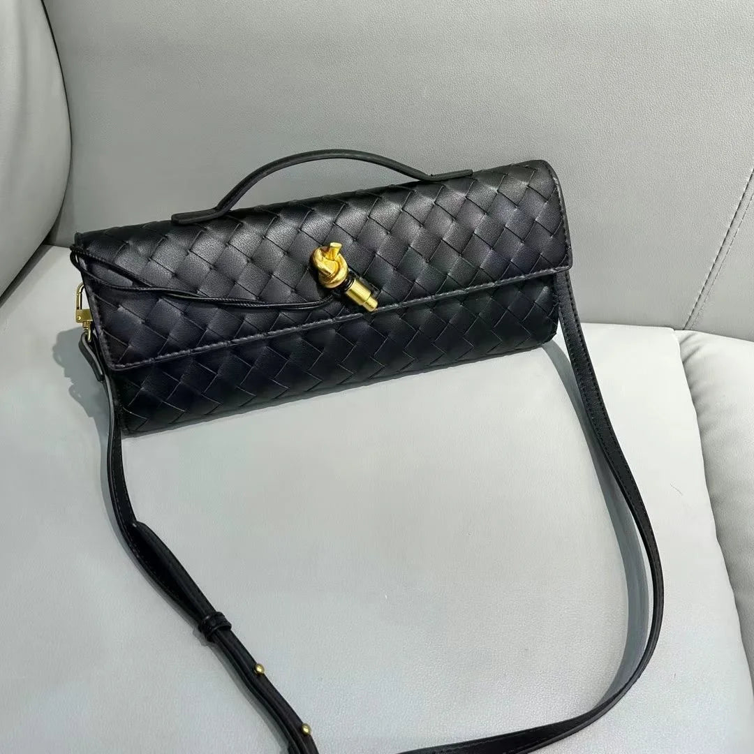2025 New Elegant Woven Evening Bag Cowhide Advanced Horizontal Handbag Shoulder Messenger Tote Handbag for Women