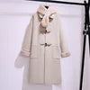 Fluffy Collar Cow Horn Button Woolen Coatwinter New Loose Korean Long Coat for Women