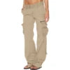 Girls Cargo Long Pants Cotton Pockets Europe Straight Wide Leg Pants Fashion Multi-pocket Retro Trousers Casual Cargo Pants