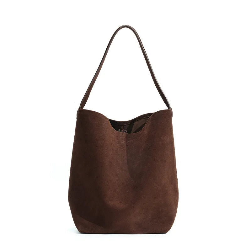 2025 Autumn New Women Suede Genuine Leather Bucket Tote Underarm Shoulder Bag Leather Handbag for Ladies Hand Bag High Quality