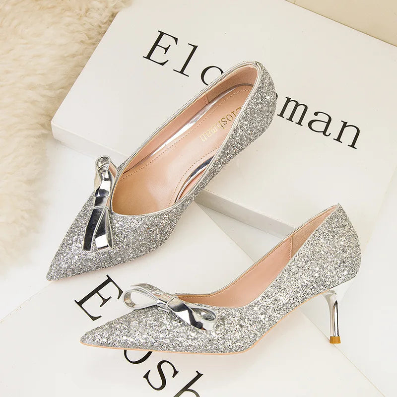 Customized Designer Women's Fine Butterfly Shining Cloth Women's Luxury Chinese High Heels Fashion Elegant Exquisite Women's Sho