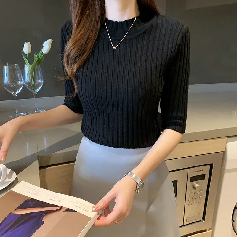Designer Sweater Women Half Sleeve Striped Sweater for Women 2025 Casual Fashionable Fall Sweater for Women