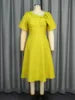 2025 New Fashion Summer Dress Solid Color High Waist Puff Short Sleeve Plus Size A-Line Women's Dress