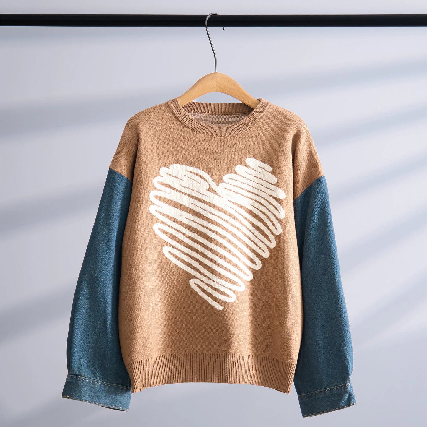 Street Sweet Cool Denim Knitted Thickened Autumn and Winter European and American Style Sweater Loose and Lazy Korean Style