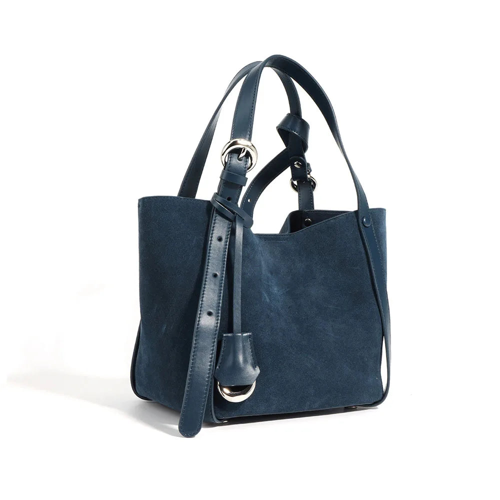 New Frosted Cowhide Handbag for Women Autumn and Winter Simple Fashion Soft Suede Genuine Leather Ladies Bag