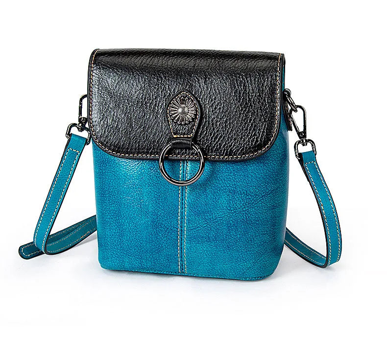 Girls Fashion Real Leather Crossbody Shoulder Bag with Zipper Closure