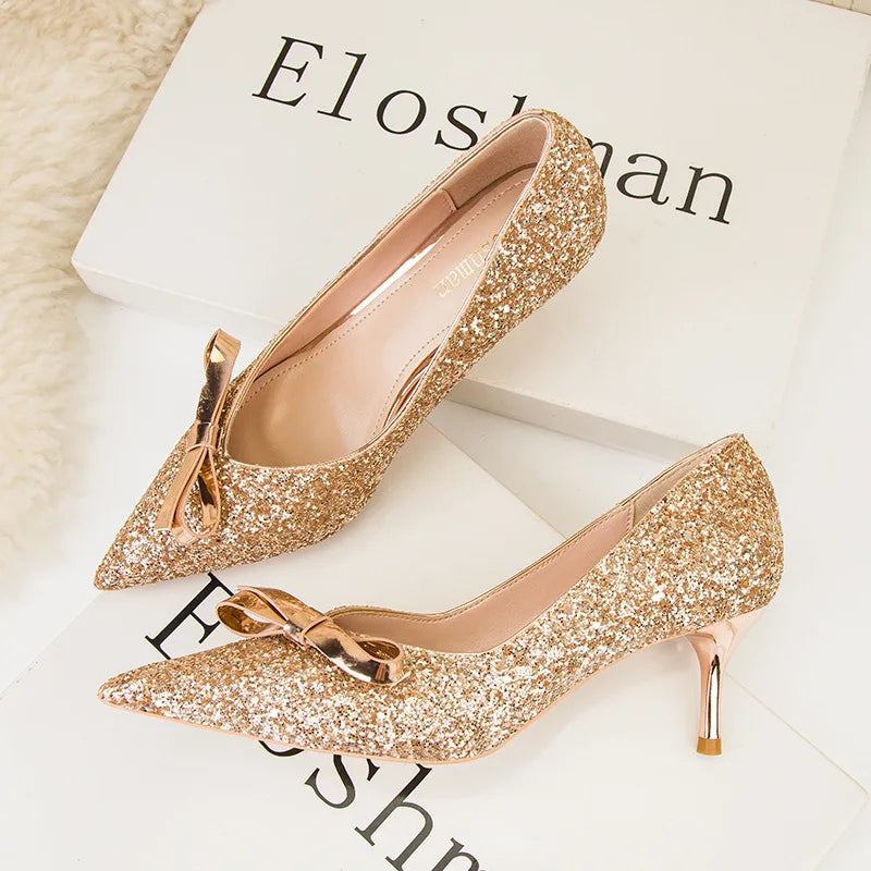 Customized Designer Women's Fine Butterfly Shining Cloth Women's Luxury Chinese High Heels Fashion Elegant Exquisite Women's Sho