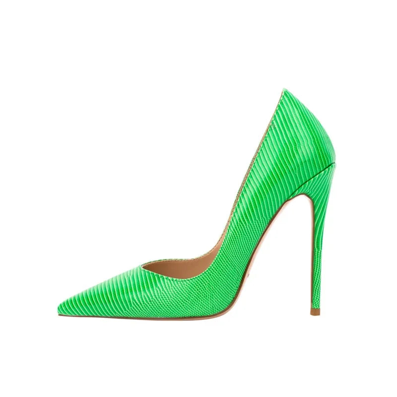 Women Lizard Print Shoes Pointy Toe 12cm Classic Heels Ladies Shallow