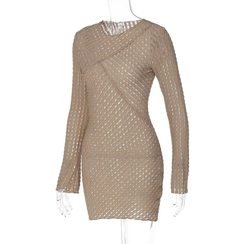 High Quality Hot Selling New Dress Fashionable Slim Fit Versatile Long Sleeved Sexy Hip Hugging Short Dress