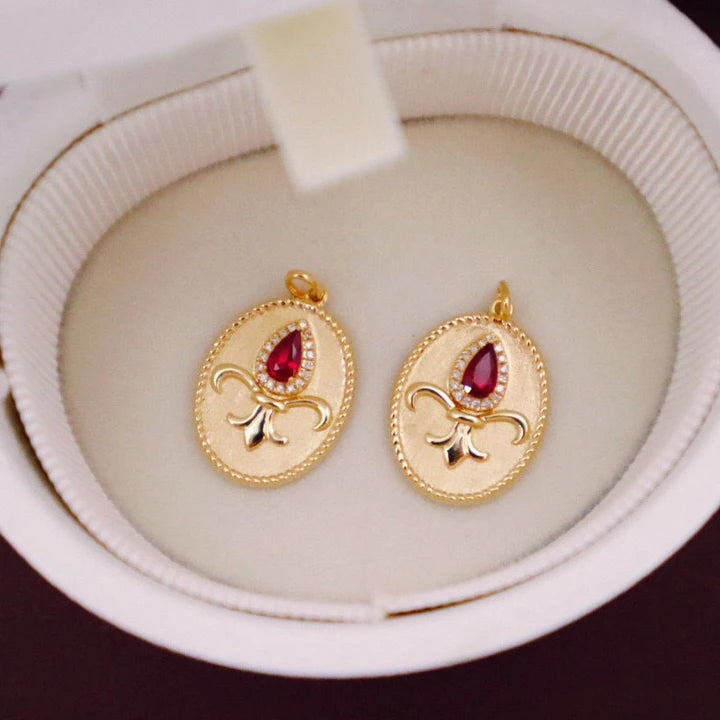 2025 Elegant Classic Oval Flower 18K Solid Yellow Gold Pendant Natural Red Ruby Diamond Gemstone Fine Jewelry for Women's Party
