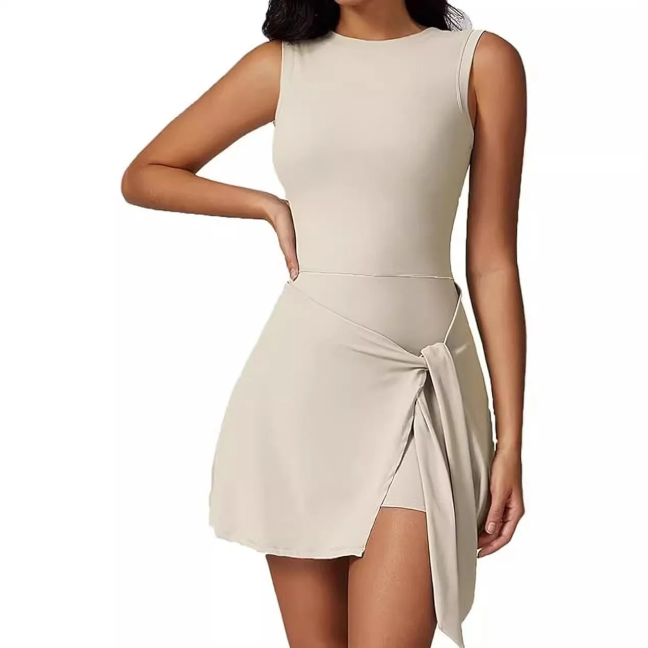 2025 Tennis Dress Golf Outfits for Women Sleeveless Side Slit Active Dress Workout Romper Dresses