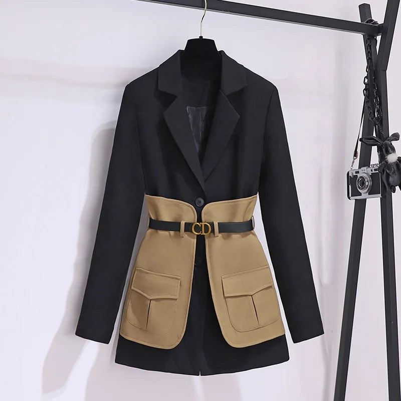 Leisure Suit Jacket for Women's Autumn High-end Mid Length Korean Version Slim Fitting Suit