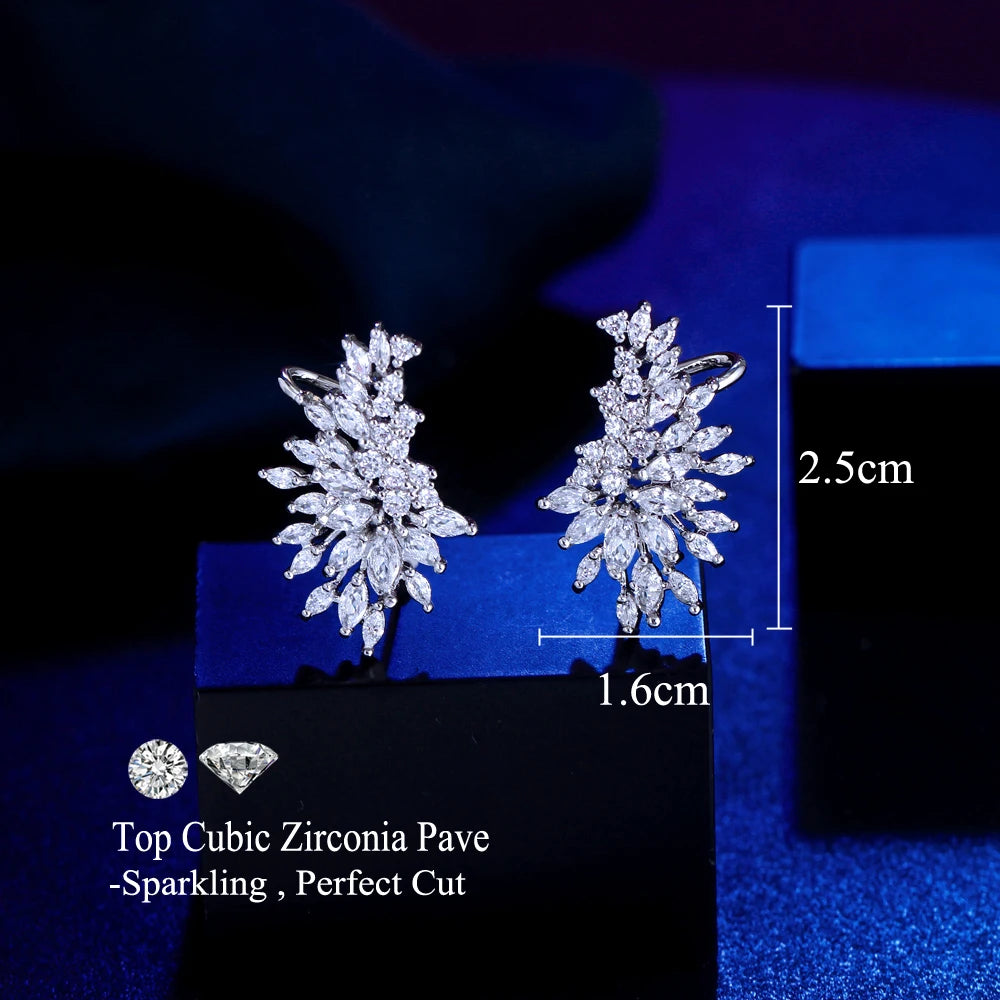 New Trendy Shiny Cubic Zirconia Ear Cuff Climbing Design Ear Post Stud Earrings for Women Fashion Daily Party Piercing Jewelry