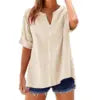 2025 Spring Fall Summer New Shirt Casual Loose Button V-neck Large Short Sleeve Top Women's Shirt