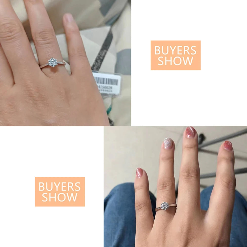 Shiny Pretty 6.5mm Cubic Zircon Crystal S925 Sterling Silver Adjustable Weddings Engagement Ring for Women Finger Jewelry