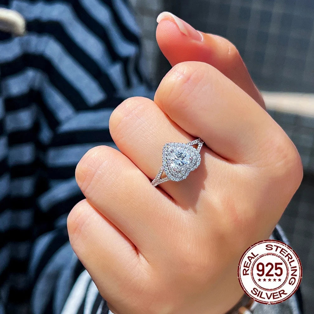 Delicate White Gold Plated 925 Sterling Silver Big Cubic Zircon Heart Shape Engagement Ring for Women Jewelry Accessories