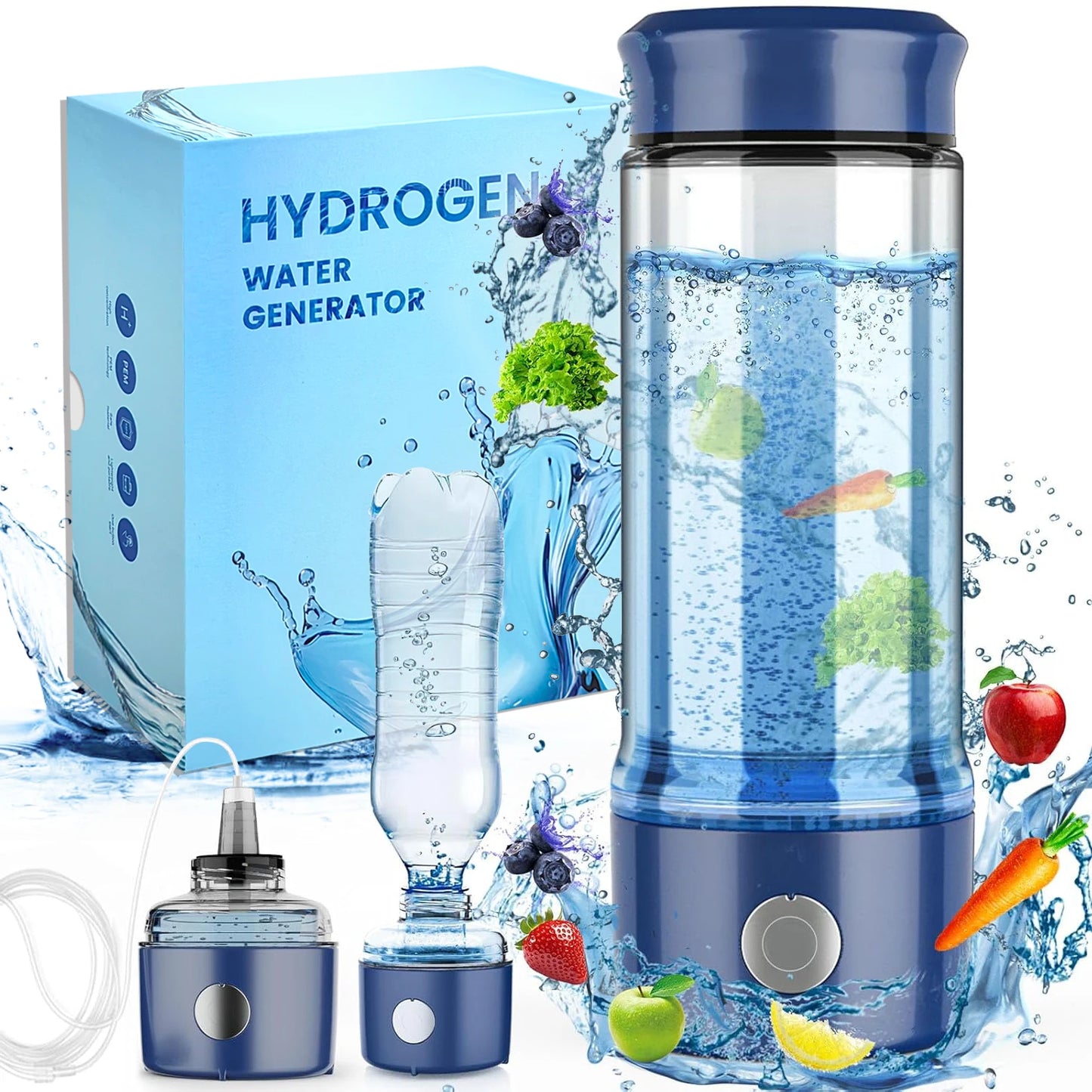 Hydrogen Water Bottle - up to 2300PPB, 3 in 1 Hydrogen Water Bottle Generator, SPE PEM Technology USB-C Charging Hydrogen Water