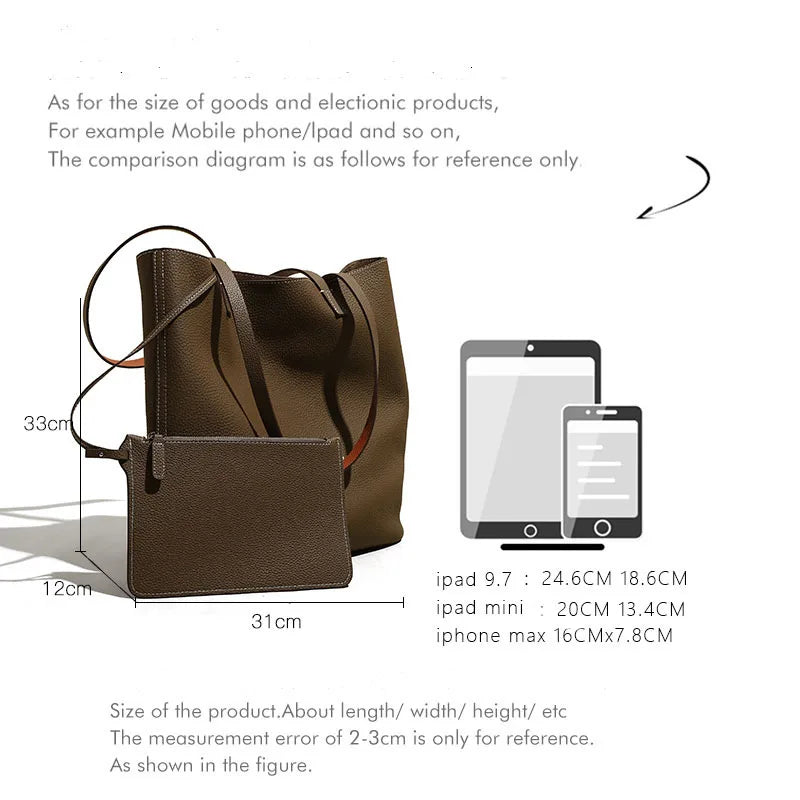 Trendy Large Capacity Luxury Women Shoulder Tote Handbags Fashionable Lady Daily Use Bags Genujne Leather Bag