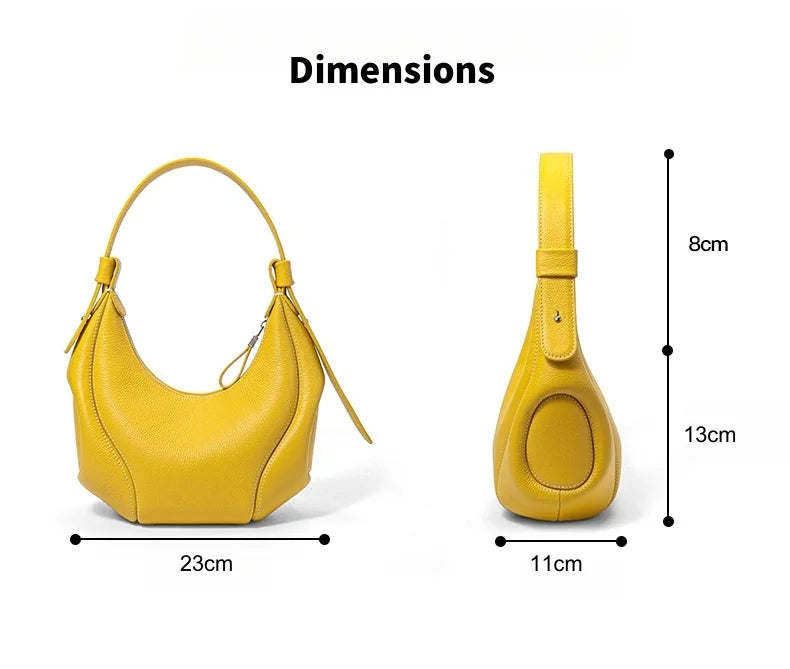 Women's Customized Half-Moon Underarm Shoulder Handbag Fashionable Genuine Cowhide Leather Bag Adjustable Strap Full-Grain