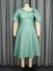 2025 New Fashion Summer Dress Solid Color High Waist Puff Short Sleeve Plus Size A-Line Women's Dress