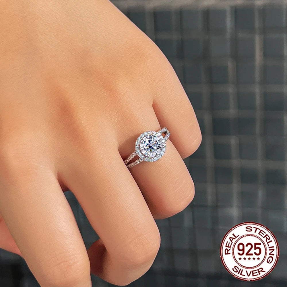 Premium Round Cubic Zircon S925 Sterling Silver Wedding Bridal Ring for Women Luxurious Hand Jewelry