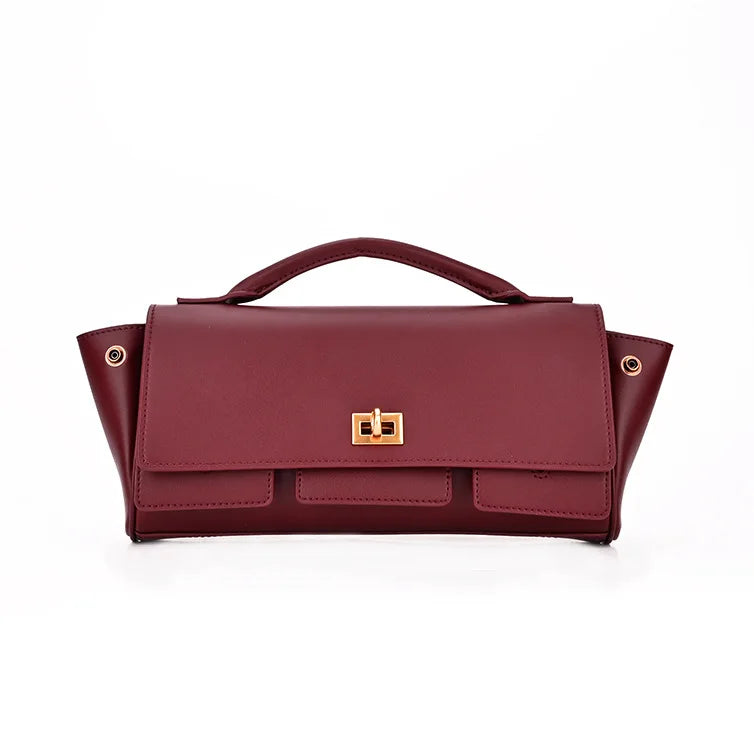 Vintage Style Messenger Bags Genuine Leather Bags Women Handbag Luxury Shoulder Handbag Dark Red Shoulder Bag